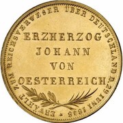 2 Gulden Archduke John; Gold Pattern, Germany, 1848 reverse image