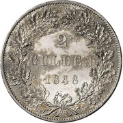 2 Gulden Constitutional Convention; Mule, Germany, 1848 reverse image