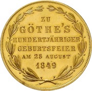 2 Gulden Gold pattern strike; Goethe Centennial, Germany, 1849 reverse image