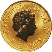 50 Dollars - Elizabeth II 4th Portrait - Kangaroo - Gold Bullion Coin obverse image