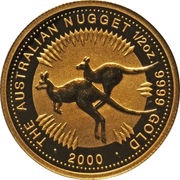 50 Dollars - Elizabeth II 4th Portrait - Kangaroo - Gold Bullion Coin, Australia, 1999-2000 reverse image