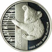 50 Dollars - Elizabeth II 4th Portrait - Koala - Platinum, Australia, 2002 reverse image