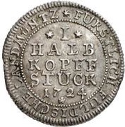 ½ Kopfstück - Constantine of Buttlar, Germany, 1724 reverse image