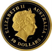 50 Dollars - Elizabeth II 4th Portrait - Grey Kangaroo - Gold Bullion Coin obverse image