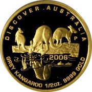50 Dollars - Elizabeth II 4th Portrait - Grey Kangaroo - Gold Bullion Coin, Australia, 2006 reverse image