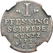 1 Pfenning, Germany, 1734-1737 reverse image