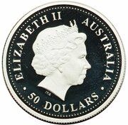 50 Dollars - Elizabeth II 4th Portrait - Sturt’s Desert Pea - Platinum Bullion Coin obverse image