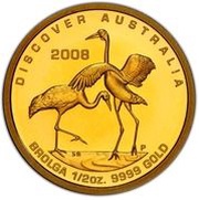 50 Dollars - Elizabeth II 4th Portrait - Brolga - Gold Bullion Coin, Australia, 2008 reverse image