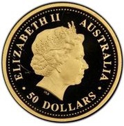 50 Dollars - Elizabeth II 4th Portrait - Dingo - Gold Bullion Coin obverse image