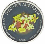 50 Dollars - Elizabeth II 4th Portrait - Native Frangipani - Platinum Proof, Australia, 2008 reverse image