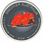 50 Dollars - Elizabeth II 4th Portrait - Red Flowered Kurrajong - Platinum Proof, Australia, 2008 reverse image