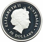 50 Dollars - Elizabeth II 4th Portrait - Small Leaf Lillypilly - Platinum Proof obverse image