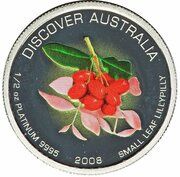 50 Dollars - Elizabeth II 4th Portrait - Small Leaf Lillypilly - Platinum Proof, Australia, 2008 reverse image