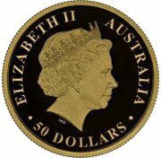 50 Dollars - Elizabeth II 4th Portrait - King Brown Snake - Gold Bullion Coin obverse image
