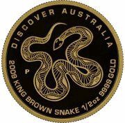 50 Dollars - Elizabeth II 4th Portrait - King Brown Snake - Gold Bullion Coin, Australia, 2009 reverse image
