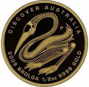50 Dollars - Elizabeth II 4th Portrait - Brolga - Gold Bullion Coin, Australia, 2009 reverse image