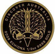 50 Dollars - Elizabeth II 4th Portrait - Echidna - Gold Bullion Coin, Australia, 2009 reverse image