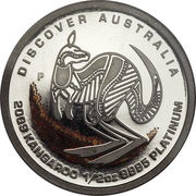 50 Dollars - Elizabeth II 4th Portrait - Kangaroo - Platinum Bullion Coin, Australia, 2009 reverse image