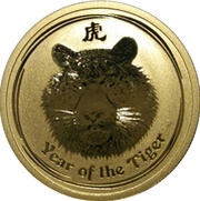50 Dollars - Elizabeth II 4th Portrait - Year of the Tiger - Gold Bullion Coin, Australia, 2010 reverse image