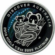 50 Dollars - Elizabeth II 4th Portrait - Koala - Platinum Bullion Coin, Australia, 2010 reverse image