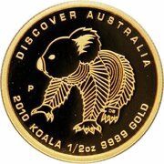 50 Dollars - Elizabeth II 4th Portrait - Koala - Gold Bullion Coin, Australia, 2010 reverse image