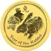 50 Dollars - Elizabeth II 4th Portrait - Year of the Rabbit - Gold Bullion Coin, Australia, 2011 reverse image