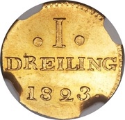 1 Dreiling Gold pattern strike, Germany, 1823 reverse image
