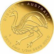50 Dollars - Elizabeth II 4th Portrait - Emu; Gold Bullion Coin, Australia, 2011 reverse image