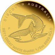 50 Dollars - Elizabeth II 4th Portrait - Great White Shark; Gold Bullion Coin, Australia, 2011 reverse image