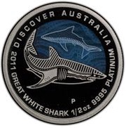 50 Dollars - Elizabeth II 4th Portrait - Great White Shark; Platinum Bullion Coin, Australia, 2011 reverse image