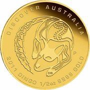50 Dollars - Elizabeth II 4th Portrait - Dingo; Gold Bullion Coin, Australia, 2011 reverse image