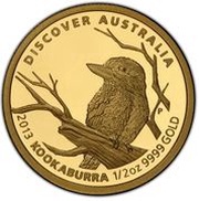 50 Dollars - Elizabeth II 4th Portrait - Australian Kookaburra - Gold Bullion Coin, Australia, 2013 reverse image