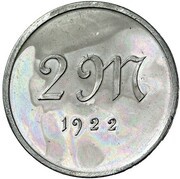 2 Mark, Germany, 1922 reverse image