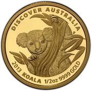 50 Dollars - Elizabeth II 4th Portrait - Koala - Gold Bullion Coin, Australia, 2013 reverse image