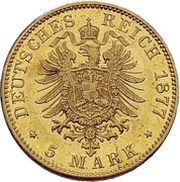 5 Mark, Germany, 1877 reverse image