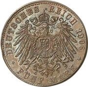 5 Mark Copper pattern strike, Germany, 1906 reverse image