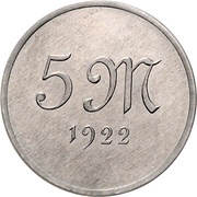 5 Mark Pattern, Germany, 1922 reverse image