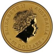 50 Dollars - Elizabeth II 4th Portrait - Australian Kangaroo - Gold Bullion Coin obverse image