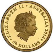 50 Dollars - Elizabeth II 4th Portrait - Australian Kangaroo 25th Anniversary Gold obverse image