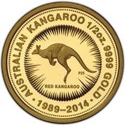 50 Dollars - Elizabeth II 4th Portrait - Australian Kangaroo 25th Anniversary Gold, Australia, 2014 reverse image