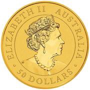 50 Dollars - Elizabeth II 6th Portrait - Kangaroo - Gold Bullion Coin obverse image