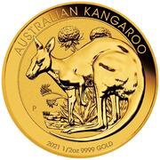 50 Dollars - Elizabeth II 6th Portrait - Kangaroo - Gold Bullion Coin, Australia, 2021 reverse image