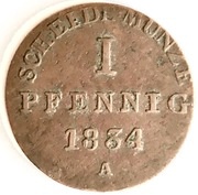 1 Pfennig - William IV, Germany, 1834 reverse image