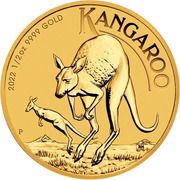 50 Dollars - Elizabeth II 6th Portrait - Kangaroo - Gold Bullion Coin, Australia, 2022 reverse image