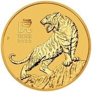 50 Dollars - Elizabeth II 6th Portrait - Year of the Tiger - Gold Bullion Coin, Australia, 2022 reverse image