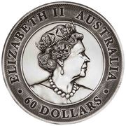 60 Dollars - Elizabeth II 6th Portrait - Kookaburra - Silver Antiqued obverse image