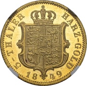5 Thalers - Ernest August Ausbeute, Germany, 1849-1850 reverse image