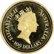 100 Dollars - Elizabeth II 4th Portrait - Australian Nugget - Gold Bullion Coin obverse image