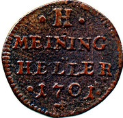 1 Heller - Bernhard of Sachsen-Meiningen, Germany, 1701-1703 reverse image