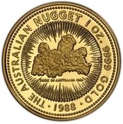 100 Dollars - Elizabeth II 3rd Portrait - Australian Nugget - Gold Bullion Coin, Australia, 1988 reverse image